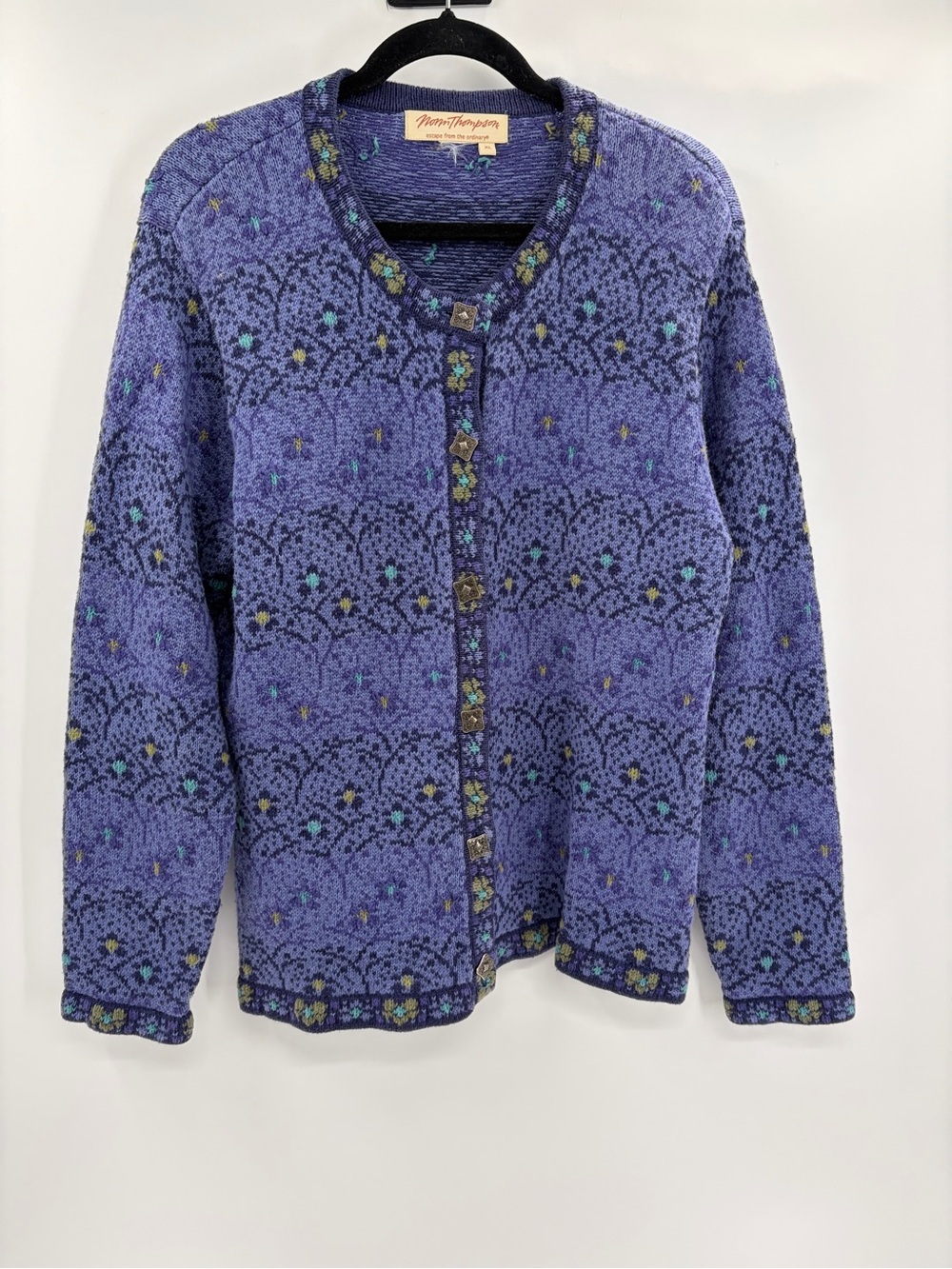 Norm Thompson Sweater Cardigan Floral Purple y2k 2000s Nordic Cottage Core Sz xl - Picture 3 of 11
